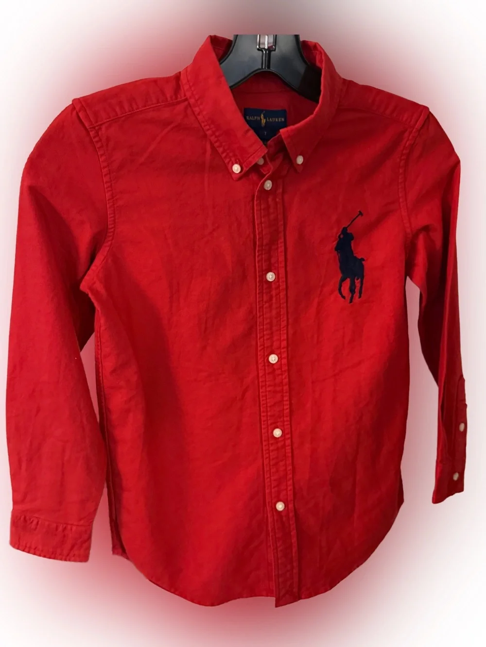 Ralph Lauren Boys Big Pony Button Down Oxford Shirt Red Sz 7 NWT